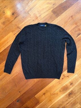 NEW Polo Ralph Lauren Charcoal Cable-Knit Crewneck Sweater